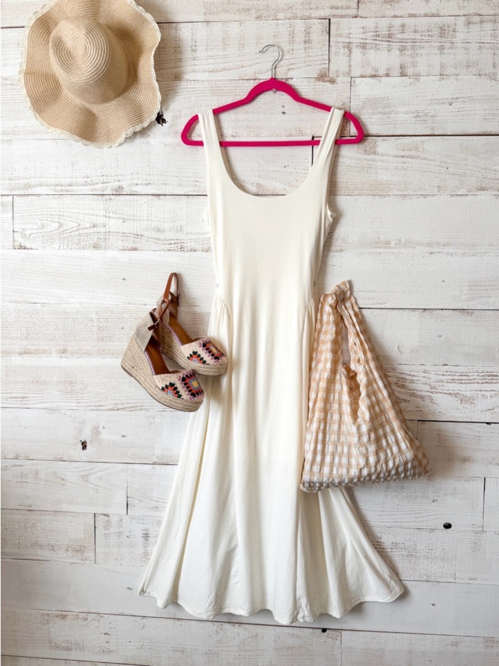Women's Cream Scoop Neck A-Line Dress